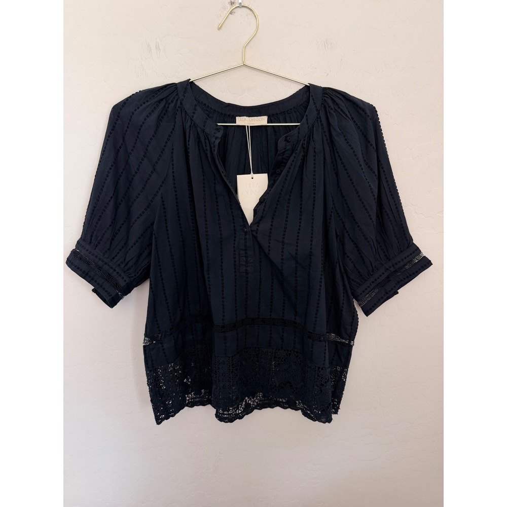 Ulla Johnson Faye Blouse Blue Eyelet Lace Cotton Top Sz 8 NEW Victorian Peasant